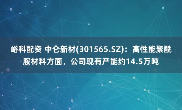 峪科配资 中仑新材(301565.SZ)：高性能聚酰胺材料方面，公司现有产能约14.5万吨