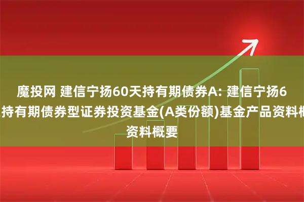 魔投网 建信宁扬60天持有期债券A: 建信宁扬60天持有期债券型证券投资基金(A类份额)基金产品资料概要