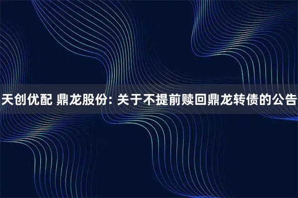 天创优配 鼎龙股份: 关于不提前赎回鼎龙转债的公告